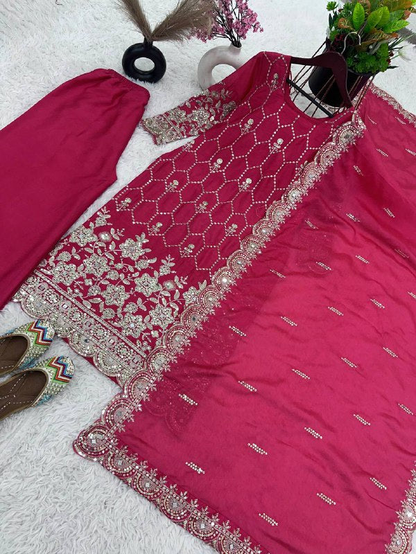 New Sharara Collection Faux Georgette Top-Bottom And Dupatta Set Fully Stitched Ready To Wear