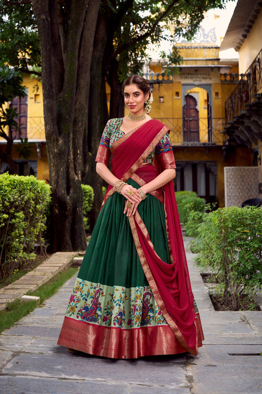 Aastha Silk Printed With Zari Weaving Work Lehenga