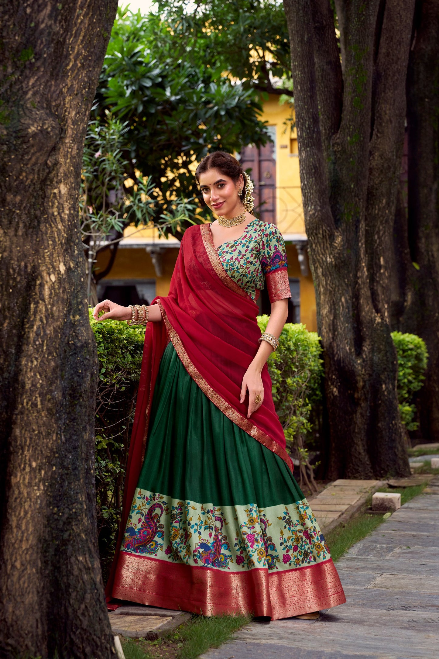 Aastha Silk Printed With Zari Weaving Work Lehenga