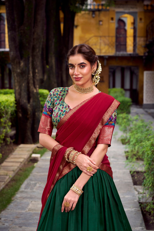 Aastha Silk Printed With Zari Weaving Work Lehenga