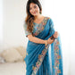 Premium Crunchy Silk With Heavy Embroidery Threads Codding & Sequins Work Saree