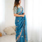 Premium Crunchy Silk With Heavy Embroidery Threads Codding & Sequins Work Saree
