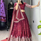 Dazzle in our embroidered burgundy lehenga