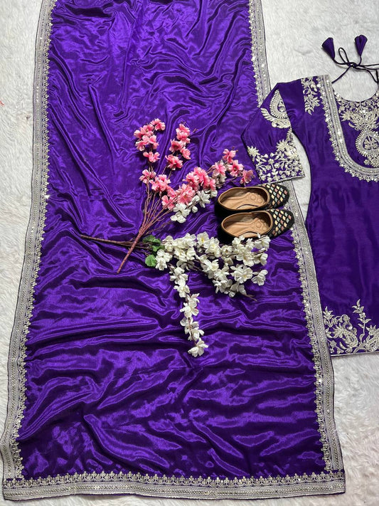 Pure Heavy Chinnon Silk With Heavy Embroidery Suit