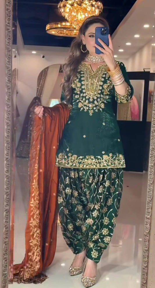 Launching New Designer Party Wear Look Top Dhoti Salwar and Dupatta