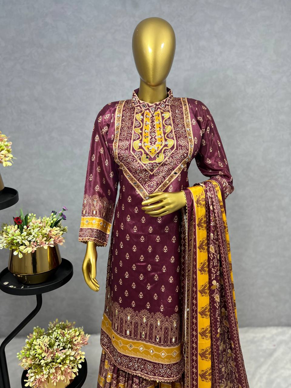 3 PIECE FANCY KURTI WITH SHARARA AND BEAUTIFUL DUPATTA