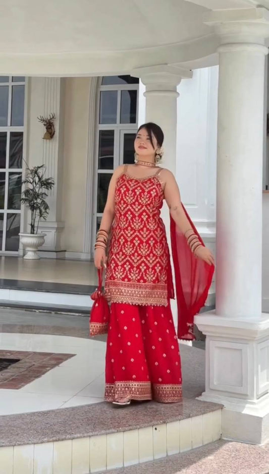 Presenting New Premium Quality With Embroidery Sequence Worked Top Plazzo