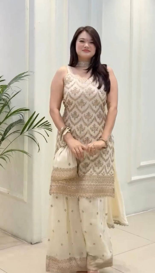 Presenting New Premium Quality With Embroidery Sequence Worked Top Plazzo