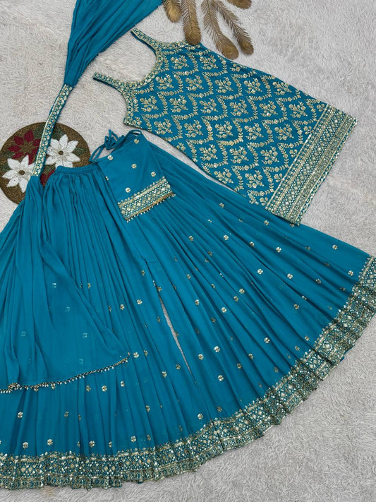 Presenting New Premium Quality With Embroidery Sequence Worked Top Plazzo