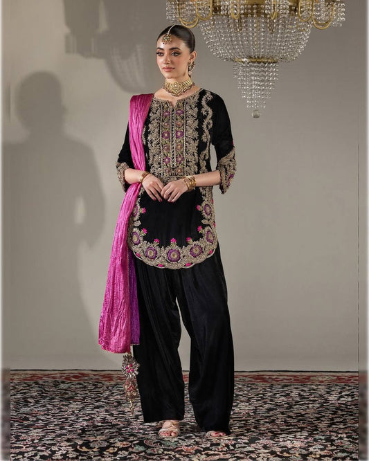 Launching New Winter Collection In Viscous Velvet Top Farshi Salwar