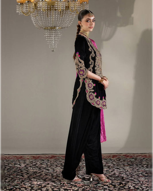 Launching New Winter Collection In Viscous Velvet Top Farshi Salwar