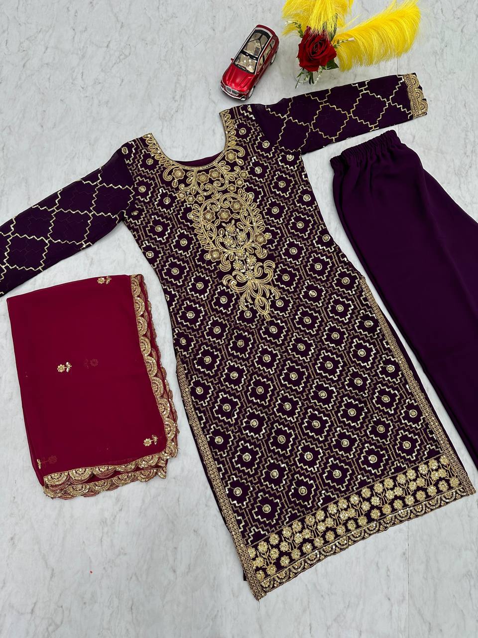 Heavy Fox Georgette Launching Embroidered Kurti Pair with Dupatta