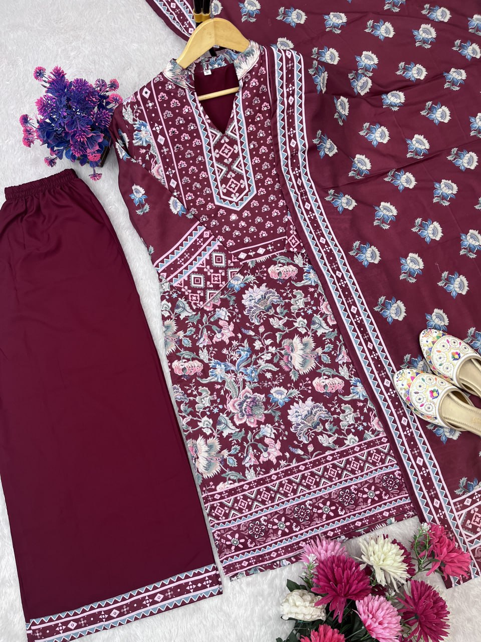 FESTIVAL SPECIAL PRINTED SUIT ON SILK FABRIC TOP AND PLAZZO WITH DUPATTA