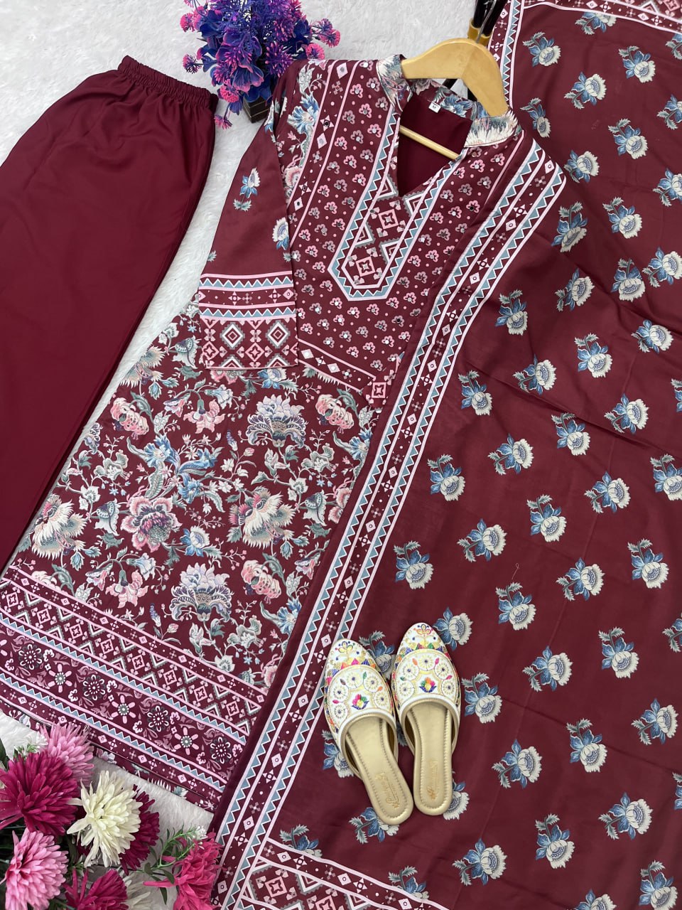 FESTIVAL SPECIAL PRINTED SUIT ON SILK FABRIC TOP AND PLAZZO WITH DUPATTA