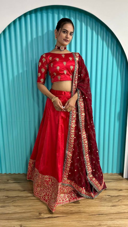 Satin Georgette lehenga with zari & sequins work Lehenga