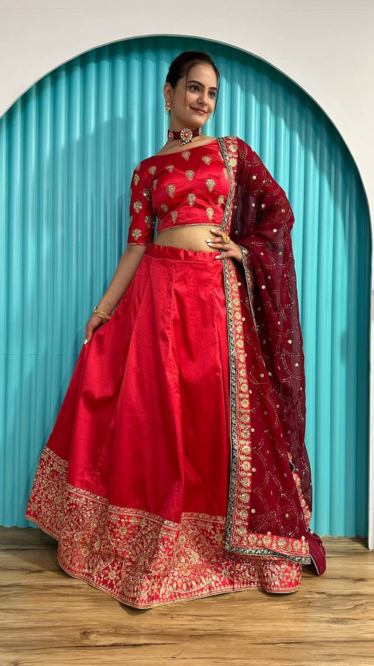 Satin Georgette lehenga with zari & sequins work Lehenga