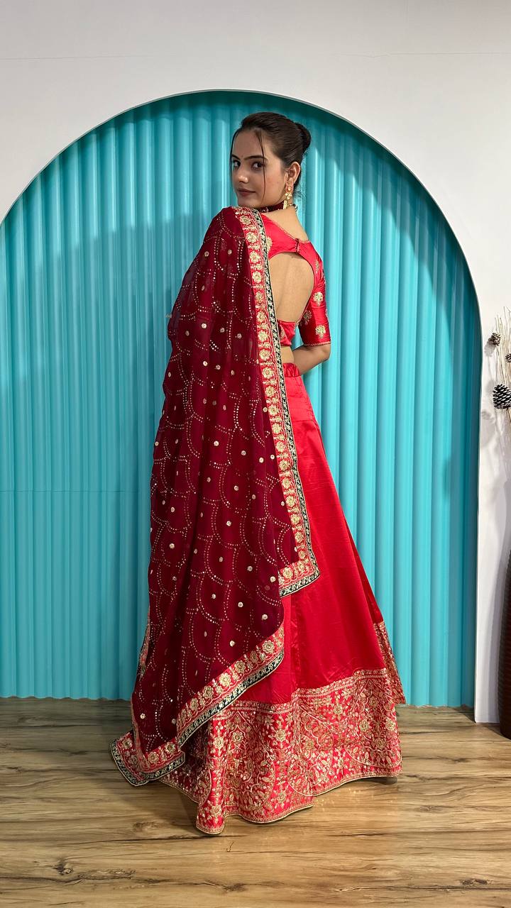 Satin Georgette lehenga with zari & sequins work Lehenga