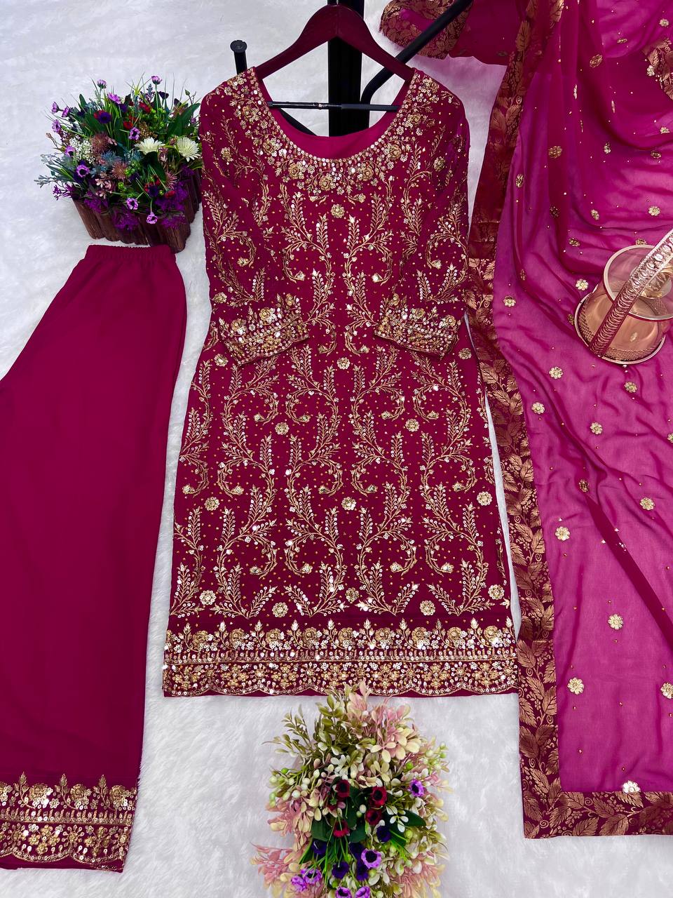 NEW TRDITIONAL COLLECTION 3 PIECE FANCY KURTI WITH PLAZZO