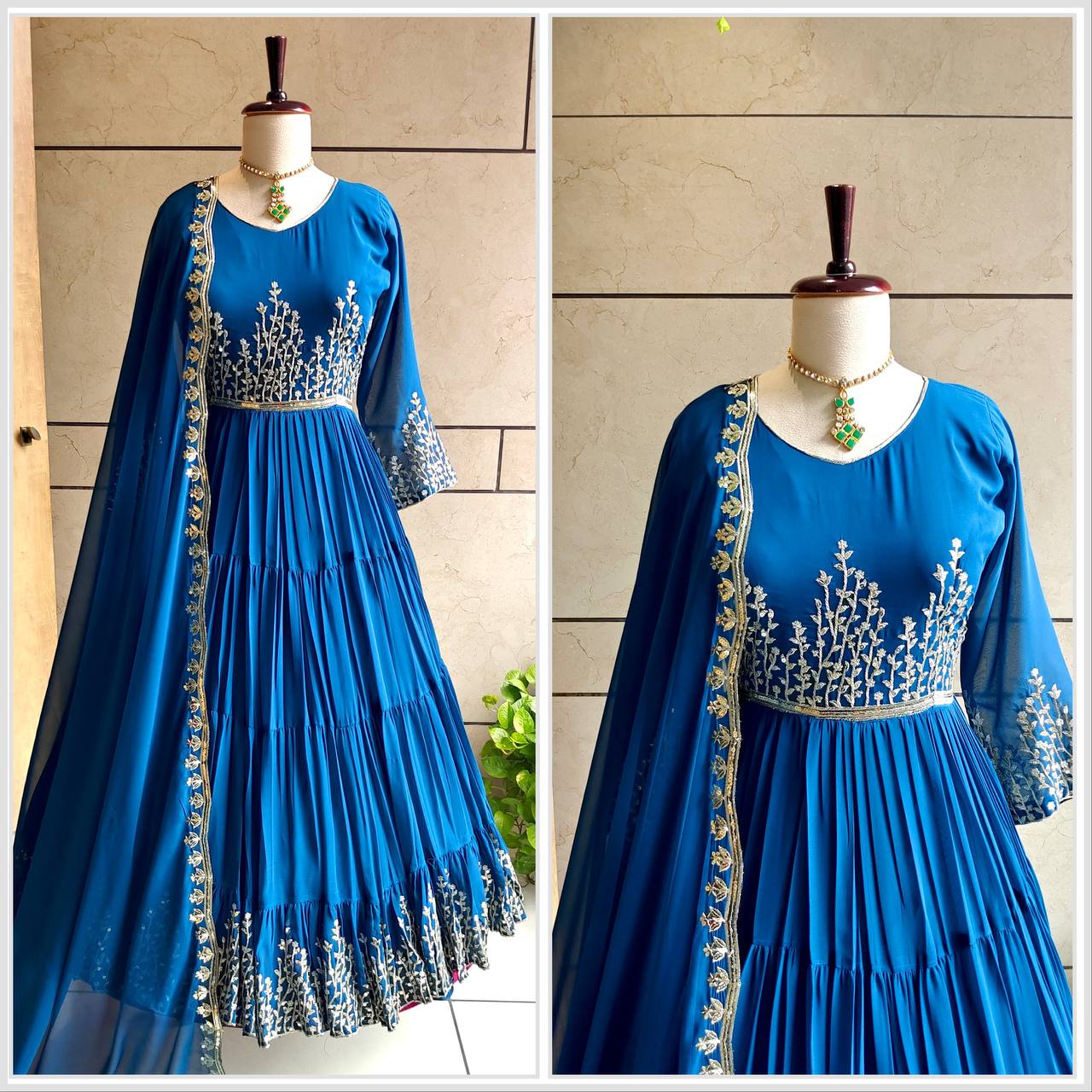 Presenting New Collection  Ruffles Gown Dupatta Set Fully Stitched Ready To Wear