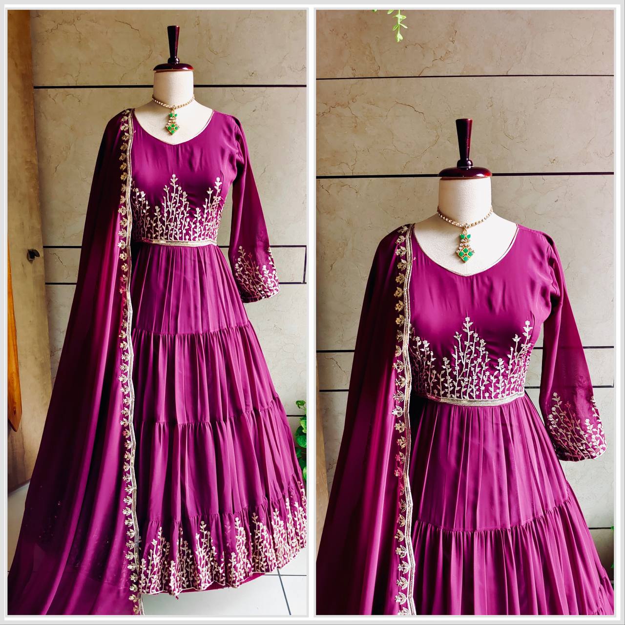 Presenting New Collection  Ruffles Gown Dupatta Set Fully Stitched Ready To Wear