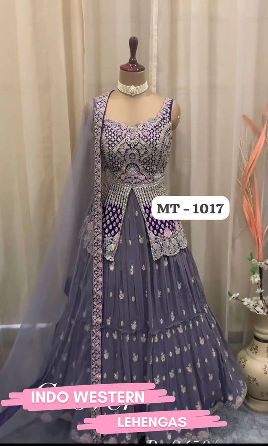 BRIDAL WEAR HEAVY CHINE STITCH WORK INDO WESTERN LEHENGAS WITH DUPATTA