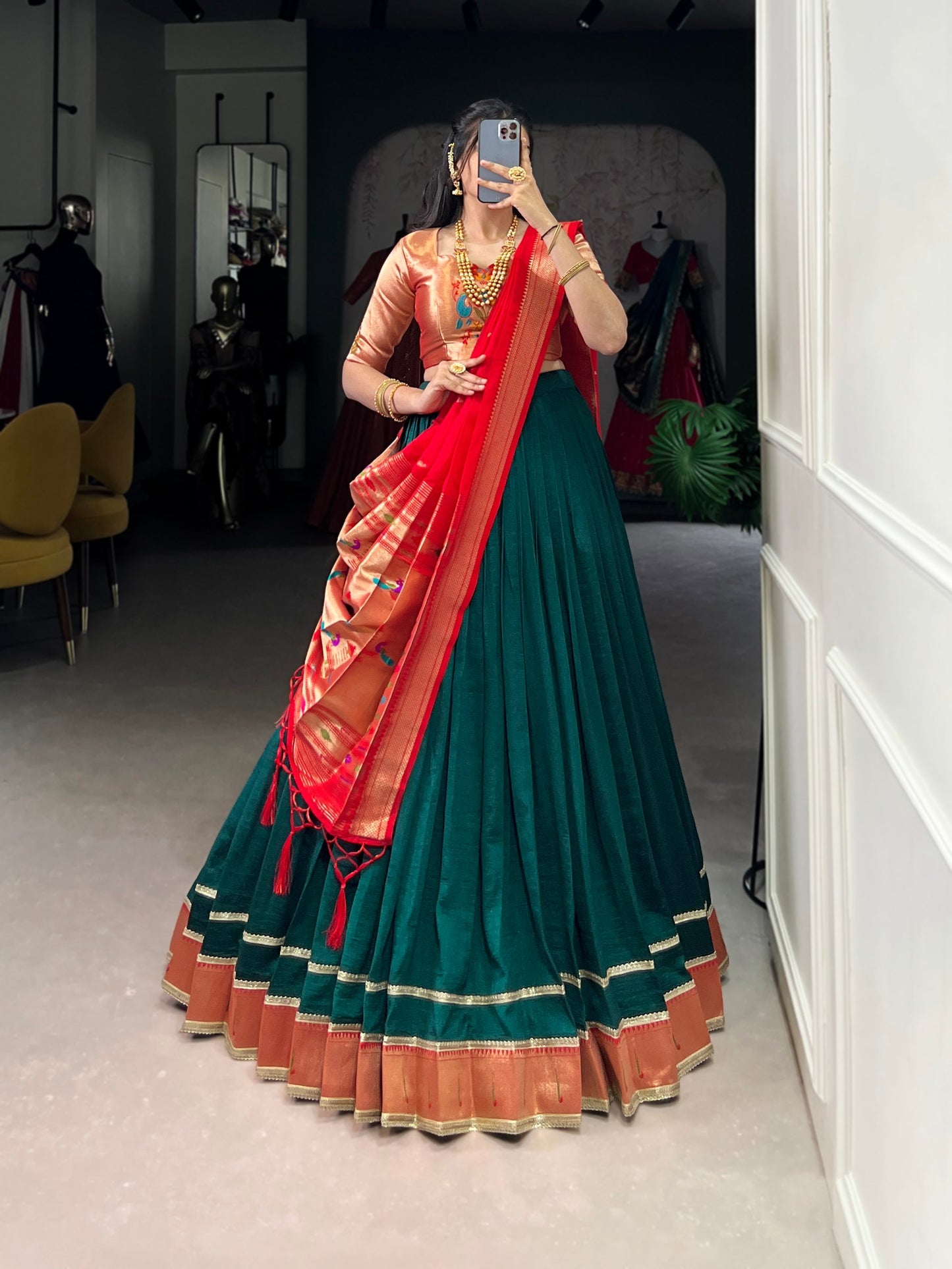 Vichitra Silk Zari Weaving With Lace Border Lehenga