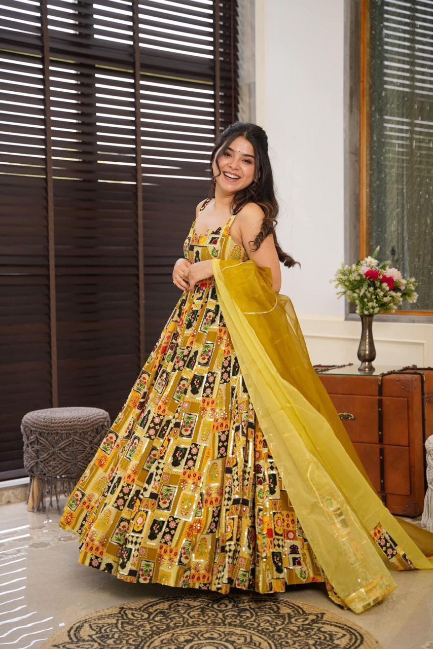 Pure Jimmy organza silk digital printed padded gown