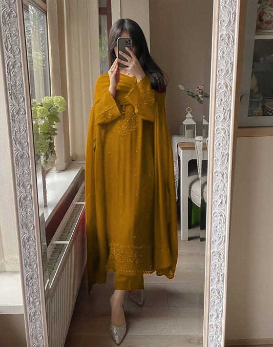 EXCLUSIVE 3 PIECE PLAZZO PAIR WITH DUPATTA IN SEQUENCE EMBROIDERY WORK SUIT