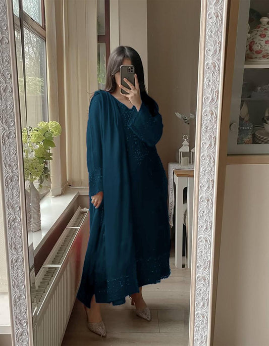 EXCLUSIVE 3 PIECE PLAZZO PAIR WITH DUPATTA IN SEQUENCE EMBROIDERY WORK SUIT