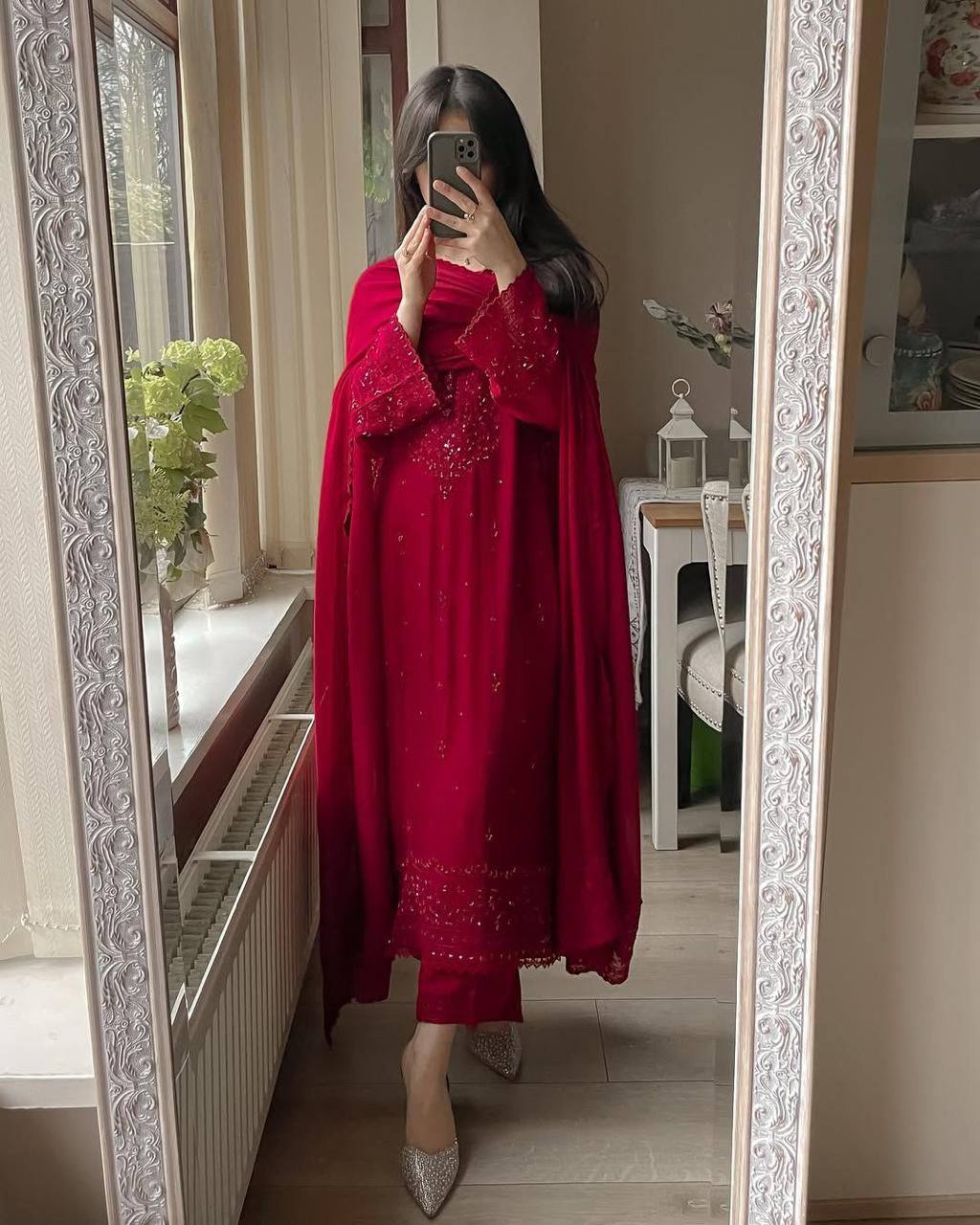 EXCLUSIVE 3 PIECE PLAZZO PAIR WITH DUPATTA IN SEQUENCE EMBROIDERY WORK SUIT