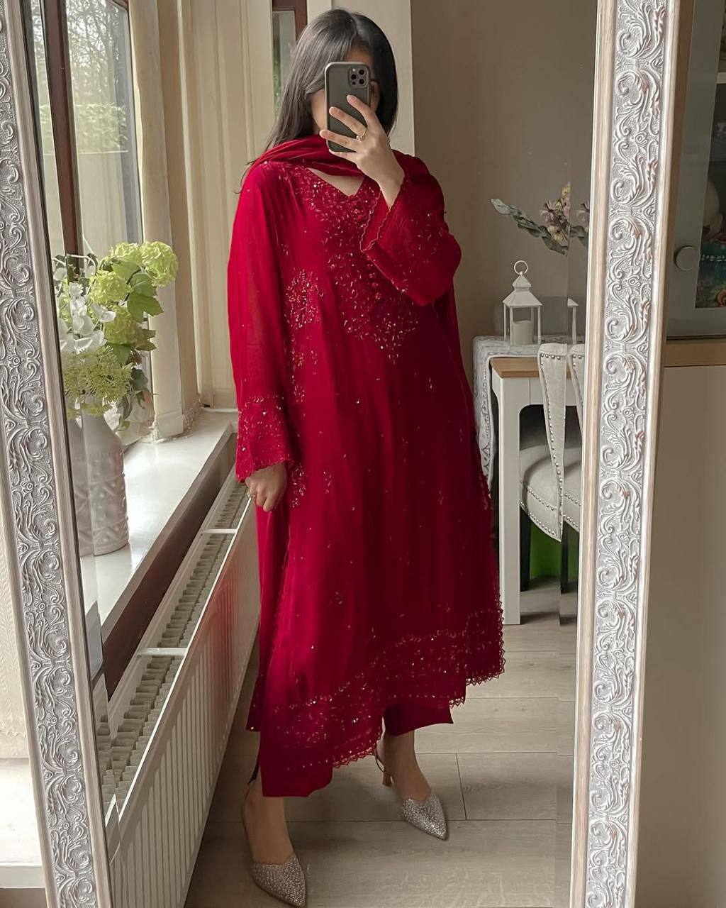 EXCLUSIVE 3 PIECE PLAZZO PAIR WITH DUPATTA IN SEQUENCE EMBROIDERY WORK SUIT