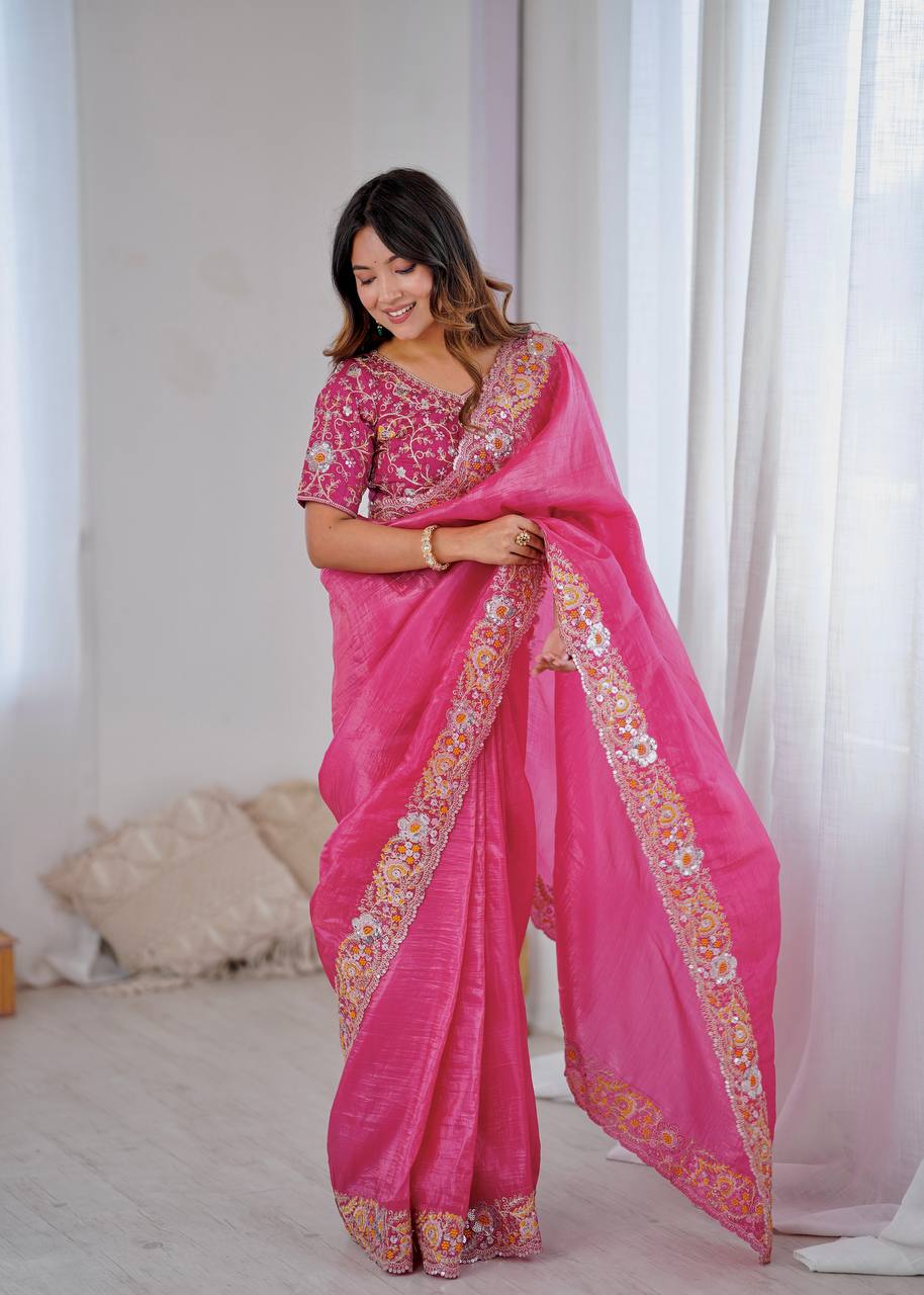 Premium Gold Crush With Heavy Embroidery Threads Saree