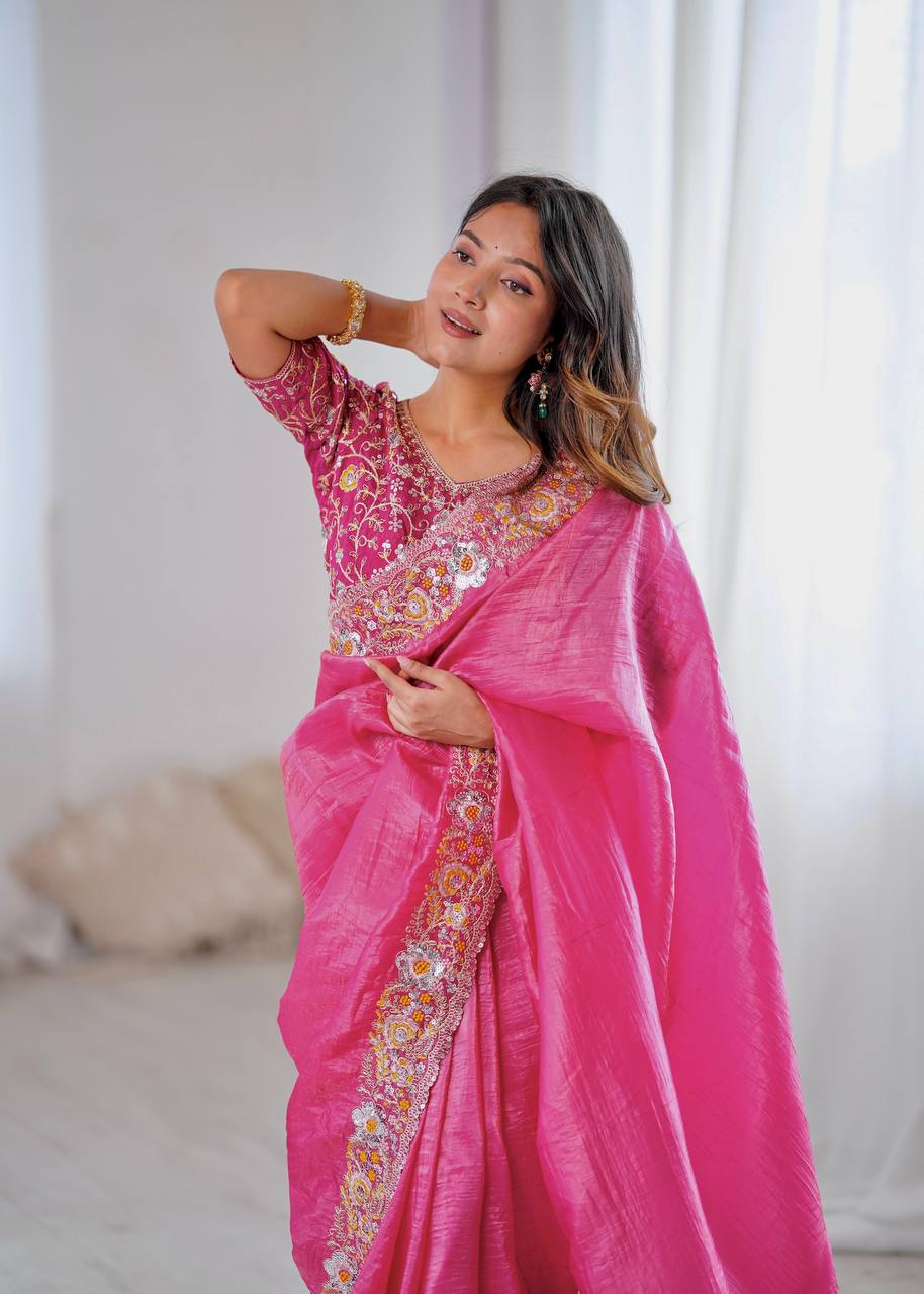 Premium Gold Crush With Heavy Embroidery Threads Saree