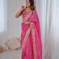 Premium Gold Crush With Heavy Embroidery Threads Saree