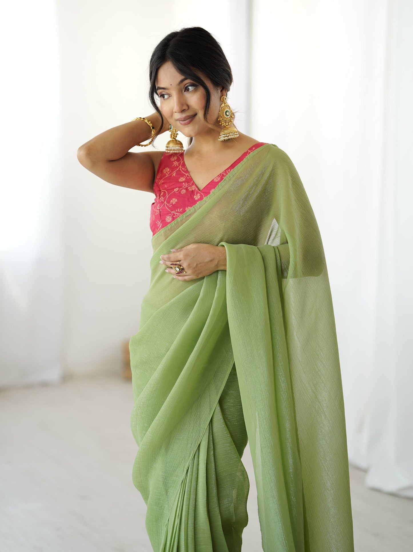 sparkle silk ready to wear saree with adjustable hooks