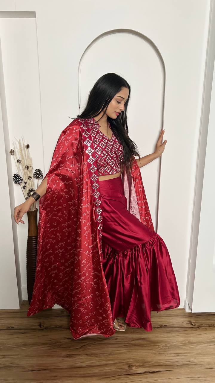 Einführung eines 4 Meter ausgestellten Lehenga mit Paillettenstickerei und Cut-Work