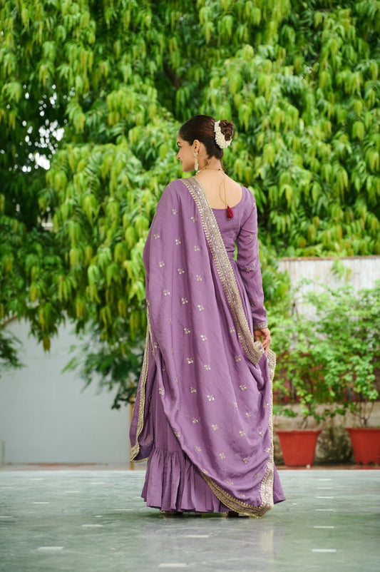 Vichitra Silk with Rich Embroidered Zari & Thread work Gown