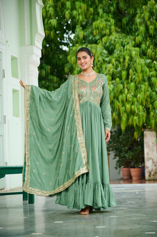 Vichitra Silk with Rich Embroidered Zari & Thread work Gown