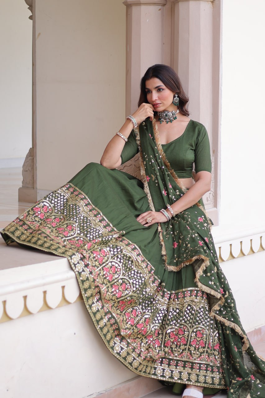 Vichitra Silk With Heavy Sequins & Thread Embroidered work Lehenga