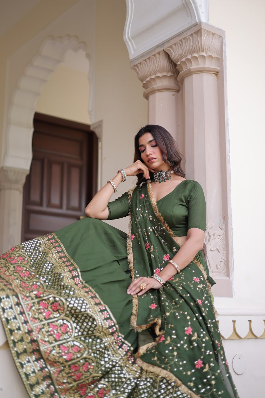 Vichitra Silk With Heavy Sequins & Thread Embroidered work Lehenga