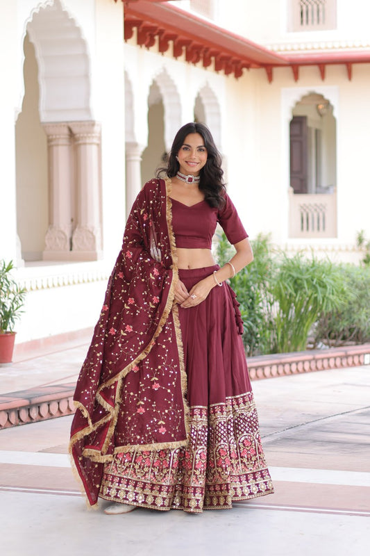Vichitra Silk With Heavy Sequins & Thread Embroidered work Lehenga