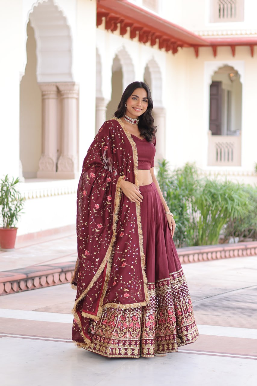 Vichitra Silk With Heavy Sequins & Thread Embroidered work Lehenga