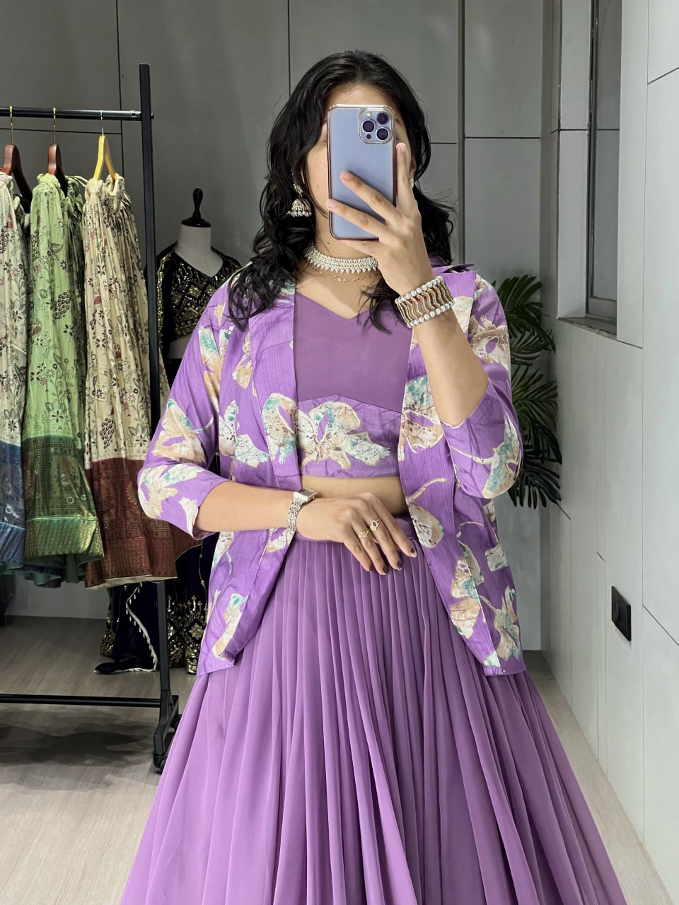 Elegance meets Class in this Printed Koti n Lehenga Sets