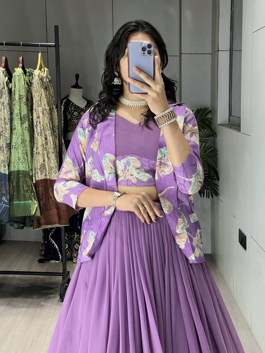 Elegance meets Class in this Printed Koti n Lehenga Sets