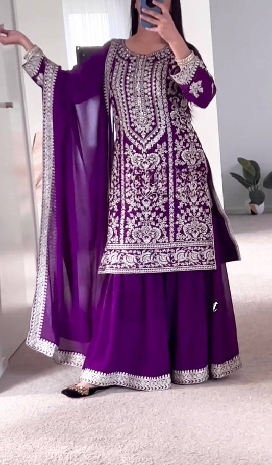 Launching New Designer Party Wear Look Top Sharara Plazzo and Dupatta