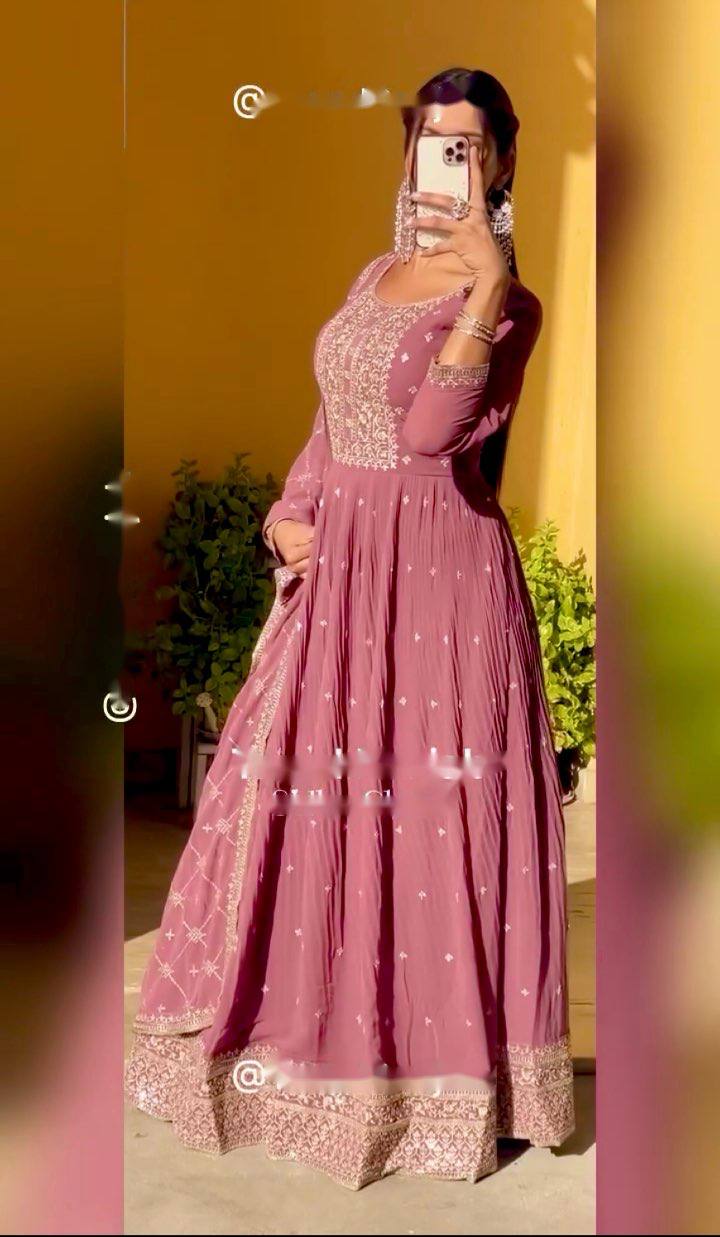 New Collection Fox Georgette Gown Pent Dupatta Set Fully Stitched Ready To Wear