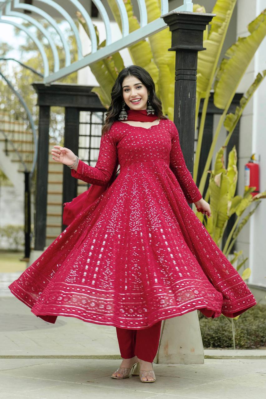 PREMIUM READYMADE KALI-CUT ANARKALI SUIT SET [3 PIS]