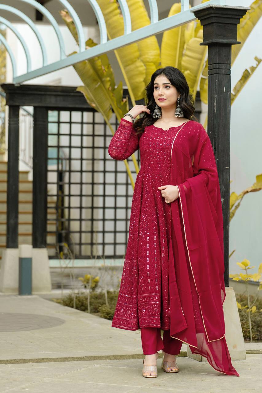 PREMIUM READYMADE KALI-CUT ANARKALI SUIT SET [3 PIS]