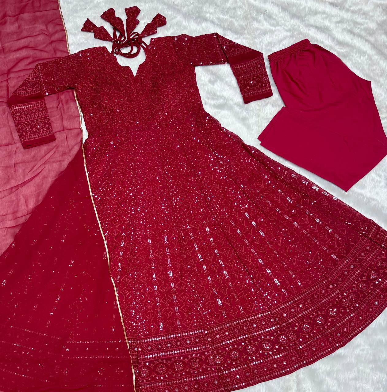 PREMIUM READYMADE KALI-CUT ANARKALI SUIT SET [3 PIS]