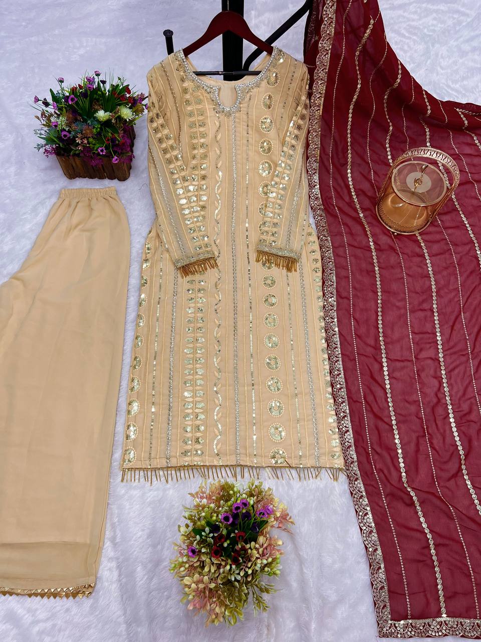 3 PIECE FANCY KURTI WITH BOTTOM AND BEAUTIFUL DUPATTA